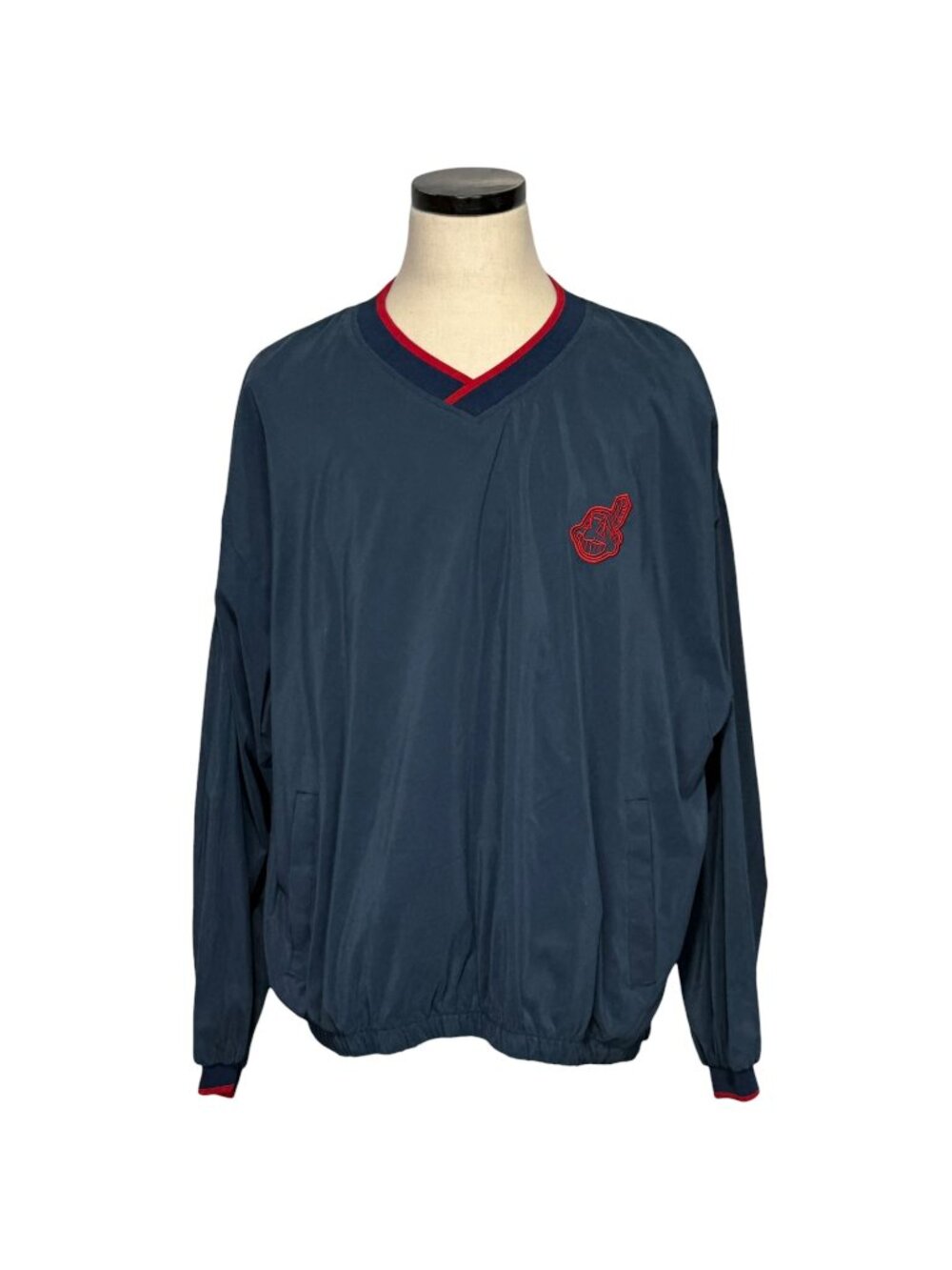 MLB Cleveland Indians Pro Player Jacket Navy Red V-Neck XL Genuine Merchandise